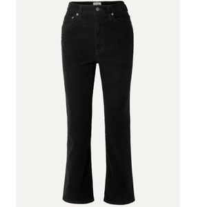 Pinch Waist Cotton-Blend Corduroy Flared Pants